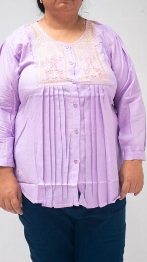 Plus size embroidered Purple Short Kurti