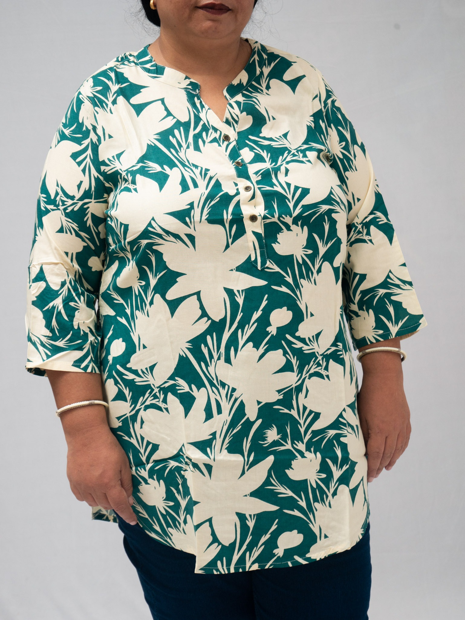 Plus size cotton floral tunic