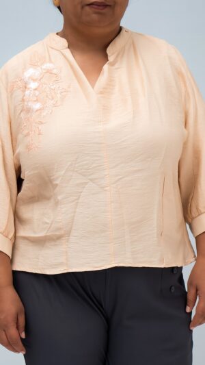 Plus Size Apricot Bloom Embroidered Top