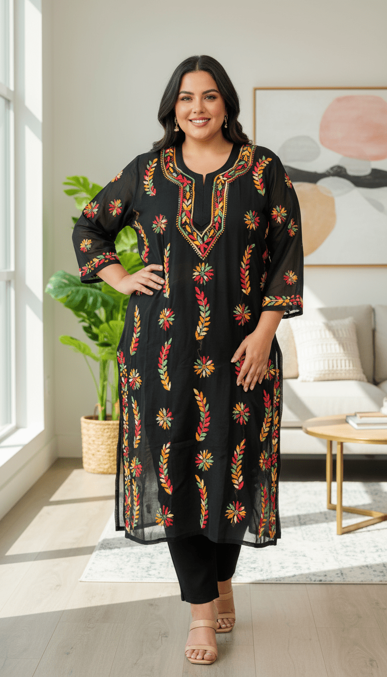 Black Chikan Embroidery Kurti