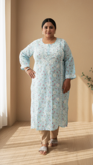 Blossom Print Chikan Kurta