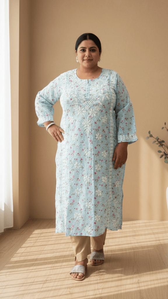 Blossom Print Chikan Kurta