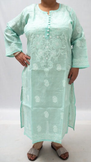 Chikan Bloom Embroidery Cotton Kurta