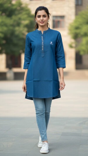 Mandarin collar Denim Kurti - XL