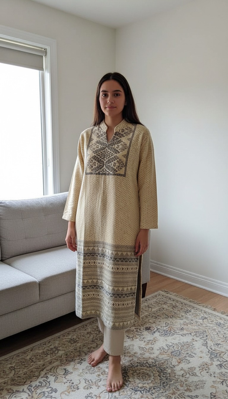 Embroidered Woolen Kurta - Image 3